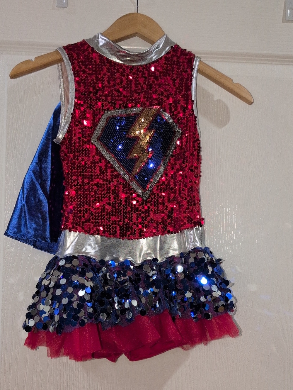 Girls' MC Sequin Superhero Costume Dress - Red, Blue & Silver